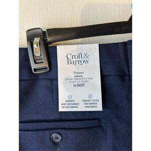 Croft & Borrow mid rise stretch trousers $44 rayon pants 16 short navy new
